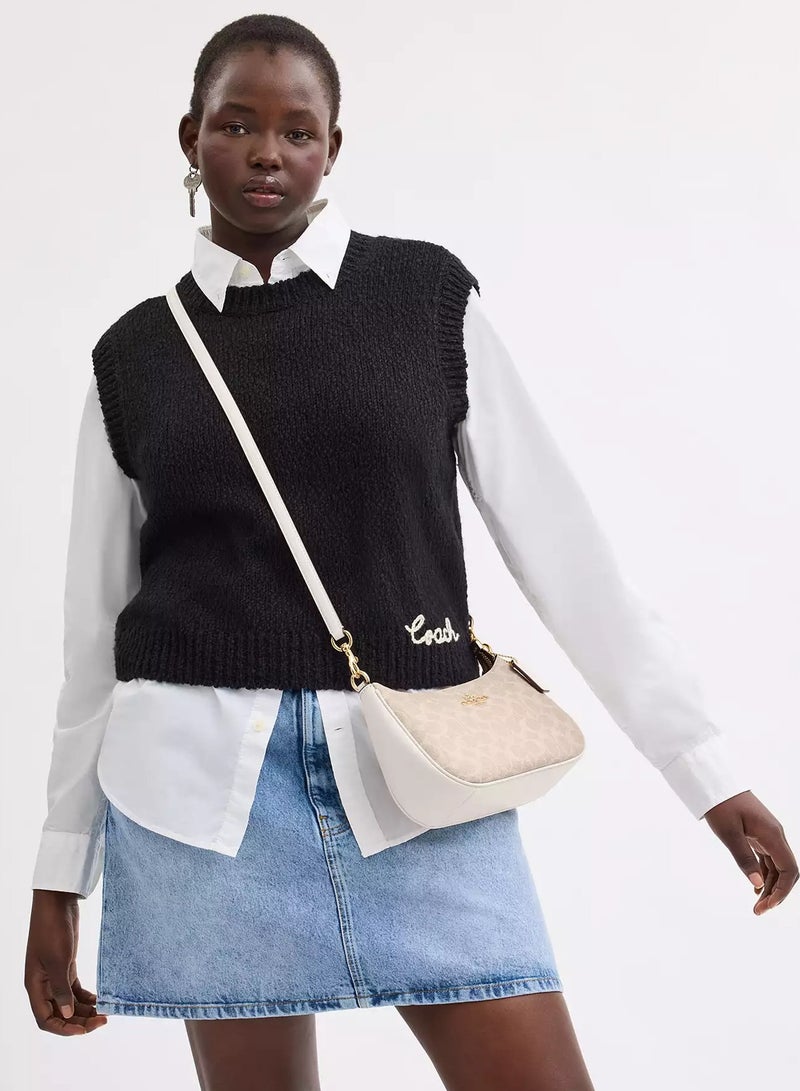 coachoutlet Coach Teri Women's Shoulder Bag In Signature Canvas, Women's Hand Bag, Women's Hobo Bag, Women's Tote Bag, Women's Travel Bag, Gold-White 24cm - Image 3